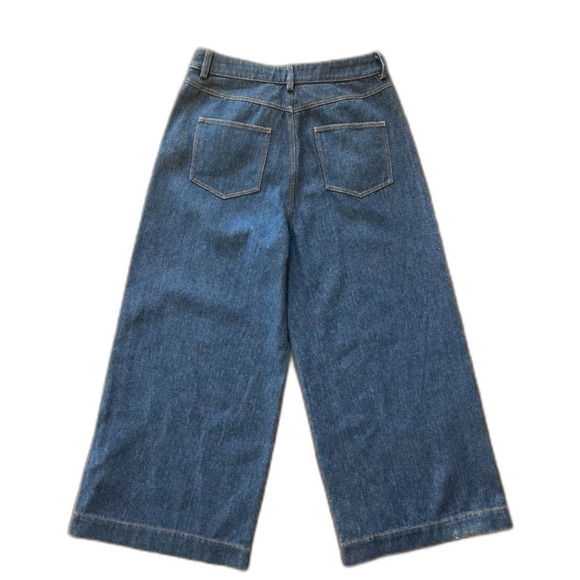 High Rise Dark Wash Wide Leg Cropped Jeans Modern Vintage Aesthetic Sz S - Picture 9 of 12